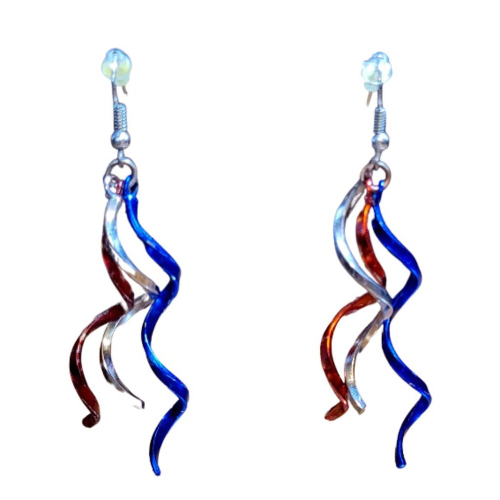 Red, White and Blue Spiral Dangle Earrings